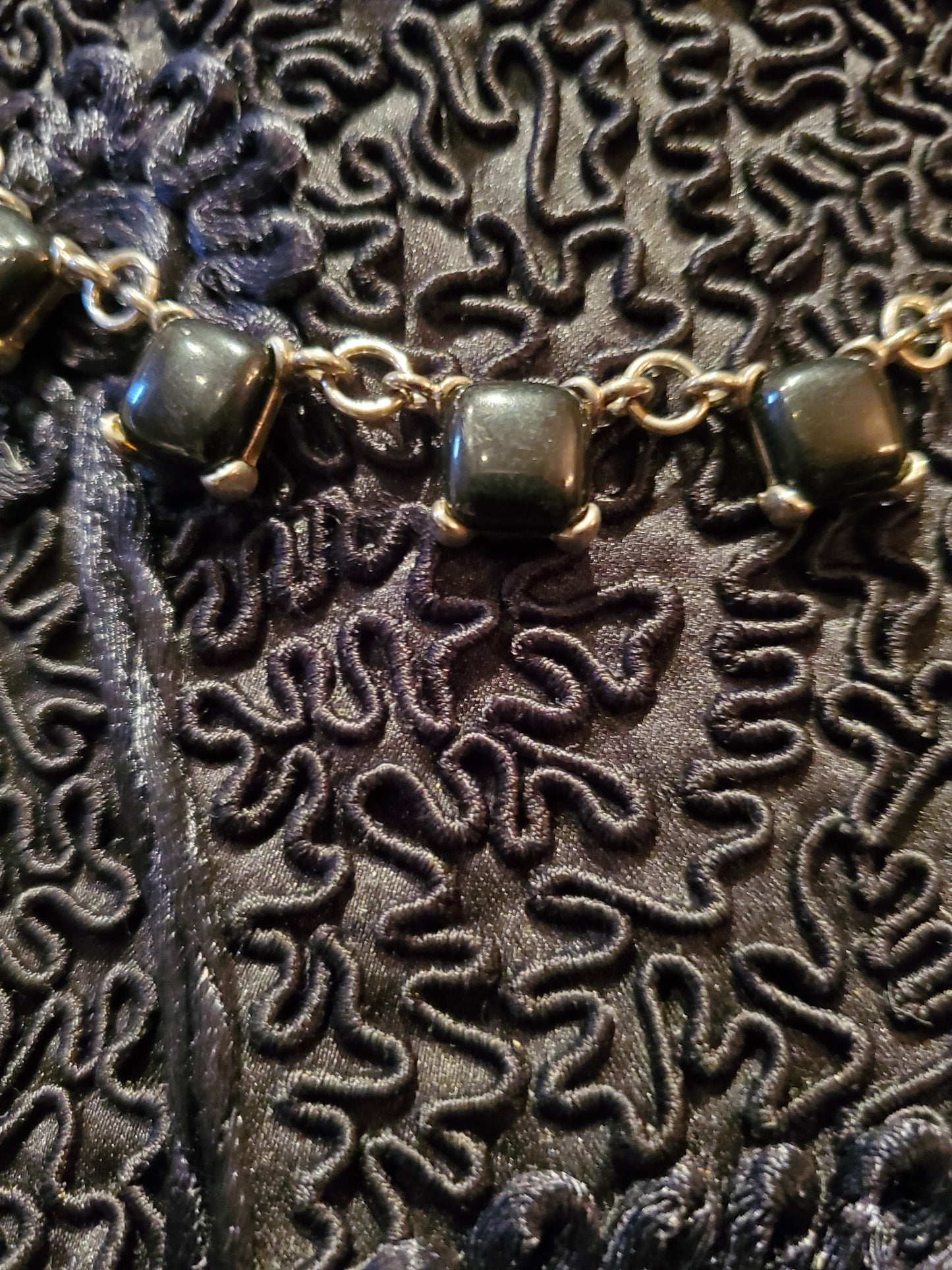 Vintage, Carolina Herrera. Signed CH. Black Bakelite Necklace. Linked Chain. Lot# 236.