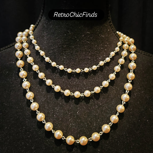 Vintage RMN Elegant Faux Pearl Necklace, 3 Layers Design. Lot# 119