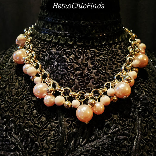 Paparazzi, "Positively Pearl" Accent Necklace. Peachy Tone Faux Pearls Necklace. Lot# 176