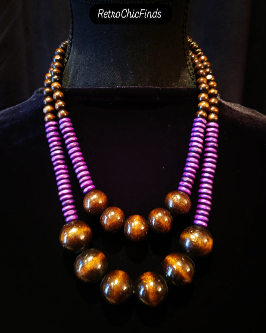 Paparazzi, Wood Beaded Necklace. Brown, Purple. Lot# 399